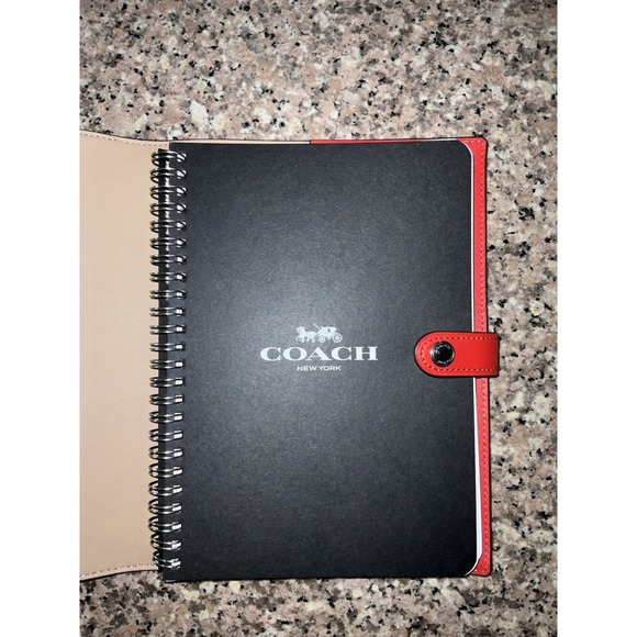 Coach Notebook with Stripe Print Silver Chalk Red Multi Smooth Leather New - Picture 4 of 6